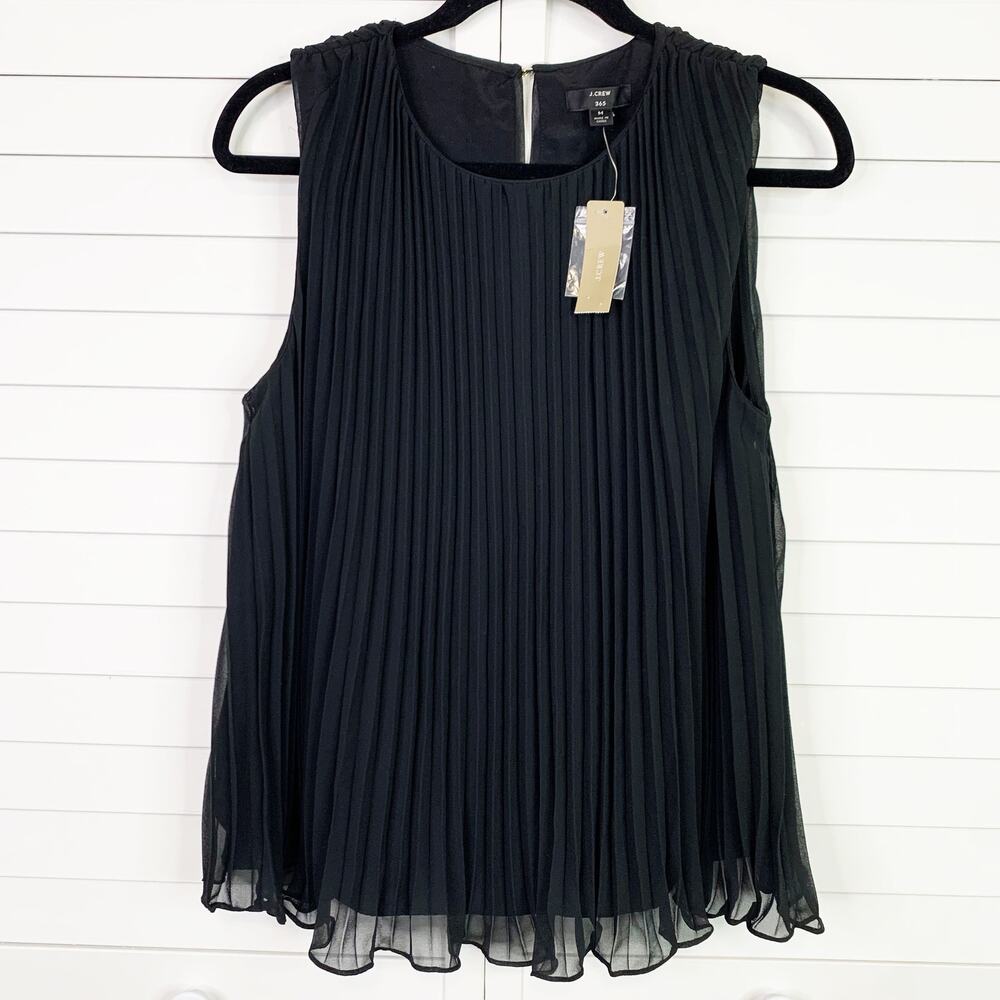 J Crew 365 Sleeveless Pleated Georgette Blouse Top Medium Black AE866 Keyhole